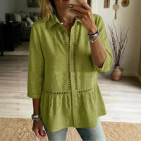 Patchwork Floral Woven Ribbon Cotton-Linen Shirt