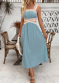 Strap Vintage Print Long Dress