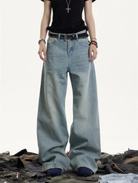 American Retro Washed Worn Jeans Women's Loose Straight