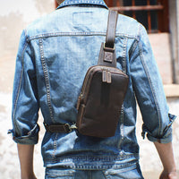 Men's Full-Grain Leather Chest Bag ShoulderCrossbody Style