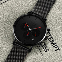 Mens Mesh-Strap Multifunctional Water-Resistant Quartz Watch