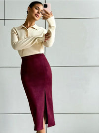 Mid-length Suede-look Skirt For Spring And Autumn