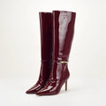 Stiletto-heeled Leather Belt-buckle Zip Thigh-high Boots For Women