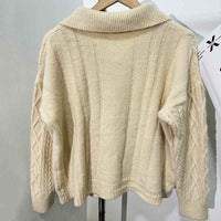 Women's Korean-style Lapel Cable-knit Sweater Coat
