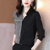 Korean Style Striped Color Matching Shirt Fashion Loose