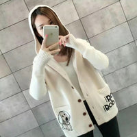 Women's Thickened Knitted Hooded Cardigan Loose Fit