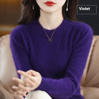 Round Neck Loose Solid Color Mink Sweater Pullover Base Woolen Sweater