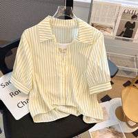 Chiffon Top Women's Fashion Fake Two-Piece Striped Shirt