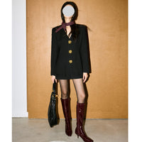 White Small Suit V-neck Embossed Metal Buckle Waist Trimming Coat Women