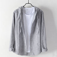 Men's Cotton And Linen Casual Hooded Long-sleeved Shirt