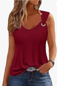 Womens Solid Color Casual Tank Top Sleeveless Asymmetrical Top