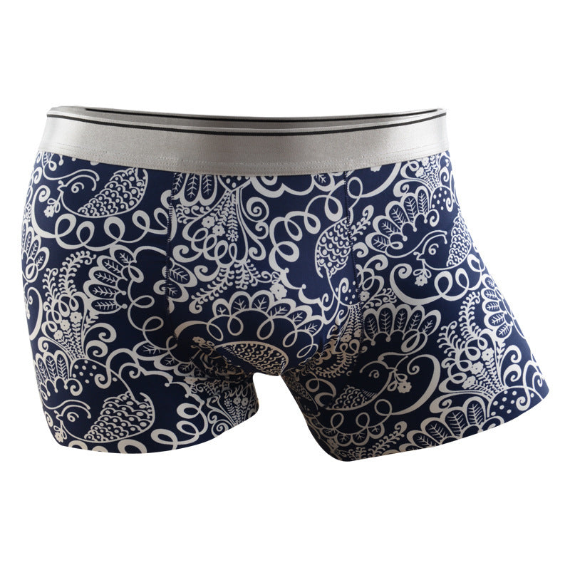 Cartoon Men's Boxer Panties Ice Silk Print Floral Mid-waist Breathable Boxers