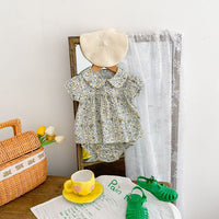 Infants And Girls Orchid Flower Doll Collar Short Sleeve Shirt Set
