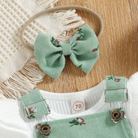 New Sunken Stripe Flounced Sleeve Floral Corduroy Suspender Pants Hair Band Three-piece Suit