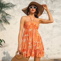 Printed Mesh Halter Dress Women