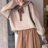 Loose And Lazy Style Contrast Sweet Navy Collar Sweater Women