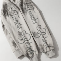 Tie-dye Letter Printing Hooded Cardigan Sweater