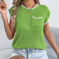 Color-block Pocket Bat-sleeve Casual Loose Knit Top