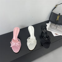 Fashionable Bow-Tie Open-Toe Mesh High-Heel Slide Sandals For Women