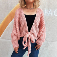 Commuter Deep V Lace-up Long Sleeve Knitwear Cardigan Coat Sweater