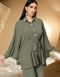 Women's Casual Shirt And Pants Two-Piece Set