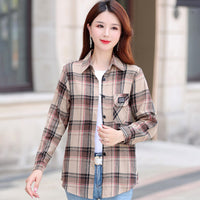 Autumn Plaid Shirt Women's Cotton Long-sleeved Brushed Vintage Coat