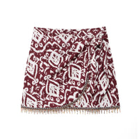 Printed Loose Design Short Shirt Decorated Tassel Printed Dress