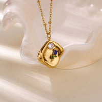 Retro Zircon-Inlaid Oil-Drip Pattern 18K Gold-Plated Choker Necklace