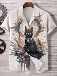 Comfortable Four-Way Stretch Wave-Print Short-Sleeve Cuban-Neck Shirt