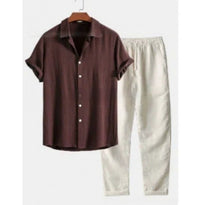 Printed Loose Short Sleeve Shirt Trousers Suit Men's Casual Suit