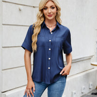 Women's One Breasted Faux Denim Short Sleeve Loose Shirt