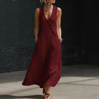 Womens Solid-Color Buttoned Tank Dress