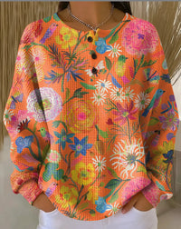 Womens Plaid Pumpkin Floral Butterfly Print Hoodie With Buttons