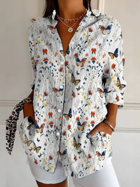 Womens Retro, Elegant Floral Print Long-Sleeve Shirt