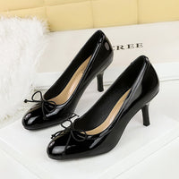 Bow-tie Round-toe High Heels Womens Low-cut Pumps