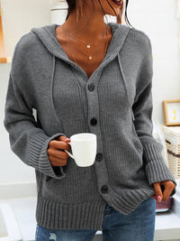 Hooded Knitted Long-sleeved Breasted Cardigan Drawstring Sweater