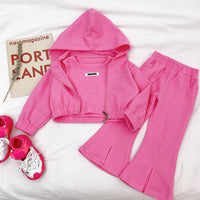 Girls' Sports Children's Western Style Net Red Split Flared Pants Hooded Jacket Autumn
