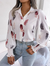 Women's Elegant Feather Lantern Sleeve Lapel Shirt