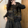 Loose Leisure All-matching Colorful Yarn-dyed Button Double Pocket Sweater Cardigan For Women
