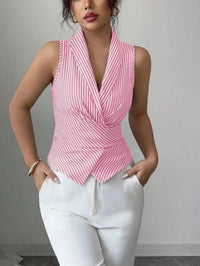 Striped Sleeveless Shirt Lace-up Waist-controlled Slimming Vest Women's Clothing