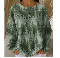 Womens Retro Printed Three-Button Stand-Up Collar Sweatshirt Top