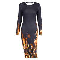Autumn Women's New Flame Printing Long-sleeved Jumpsuit Skirt