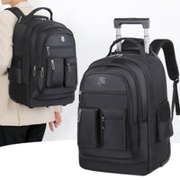 Large Capacity Travel Backpack With Wheels, Multi Layer Trolley Luggage Bag, Multifunctional Weekender Overnight Bag Rucksack