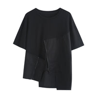 Street Stitching Half Sleeve Irregular Solid Color Short Sleeve T-shirt