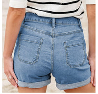 Womens Button-fly High-waist Cuffed Denim Shorts