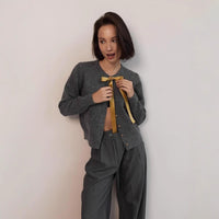 Bow Ribbon Sweet Gentle Small Golden Button Sweater
