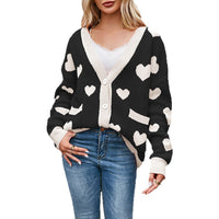 Heart Peach Knitted Cardigan Pocket V-neck Common Style Coat