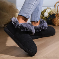 Neutral Felt Fur Collar Heel Cotton Shoes Wine Red Winter Indoor Shoes Comfortable Memory Foam