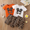 Cartoon Cute Glasses Girl Short Sleeve Two-piece Set