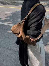Deerskin Velvet Vintage Soft Leather Frosted Underarm Bag